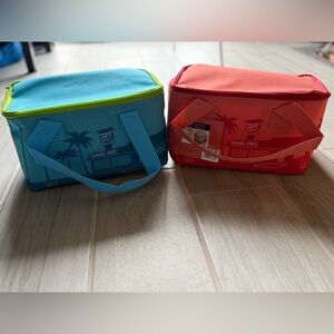 Trader Joe's Insulated Mini Cooler Lunch Bags - Blue and Peach NWT